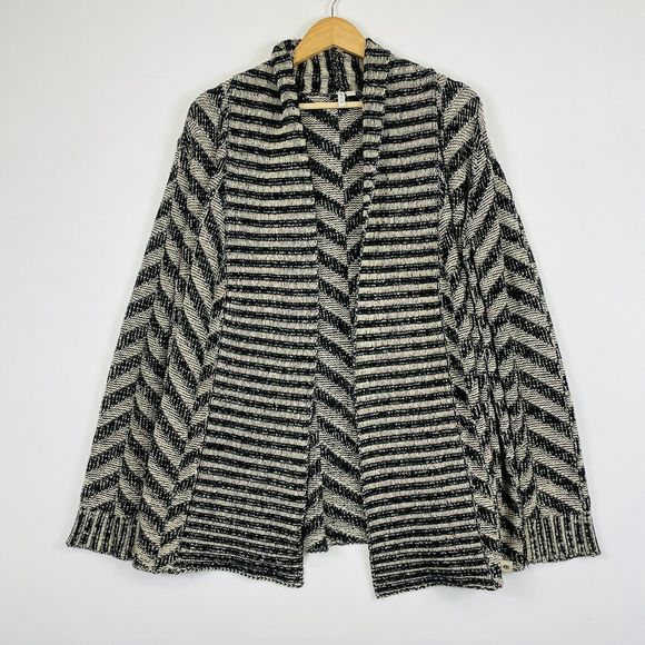 Rip Curl Beige Black Chevron‎ Open Chunky Knit Cardigan Sweater Womens Small - Picture 1 of 6